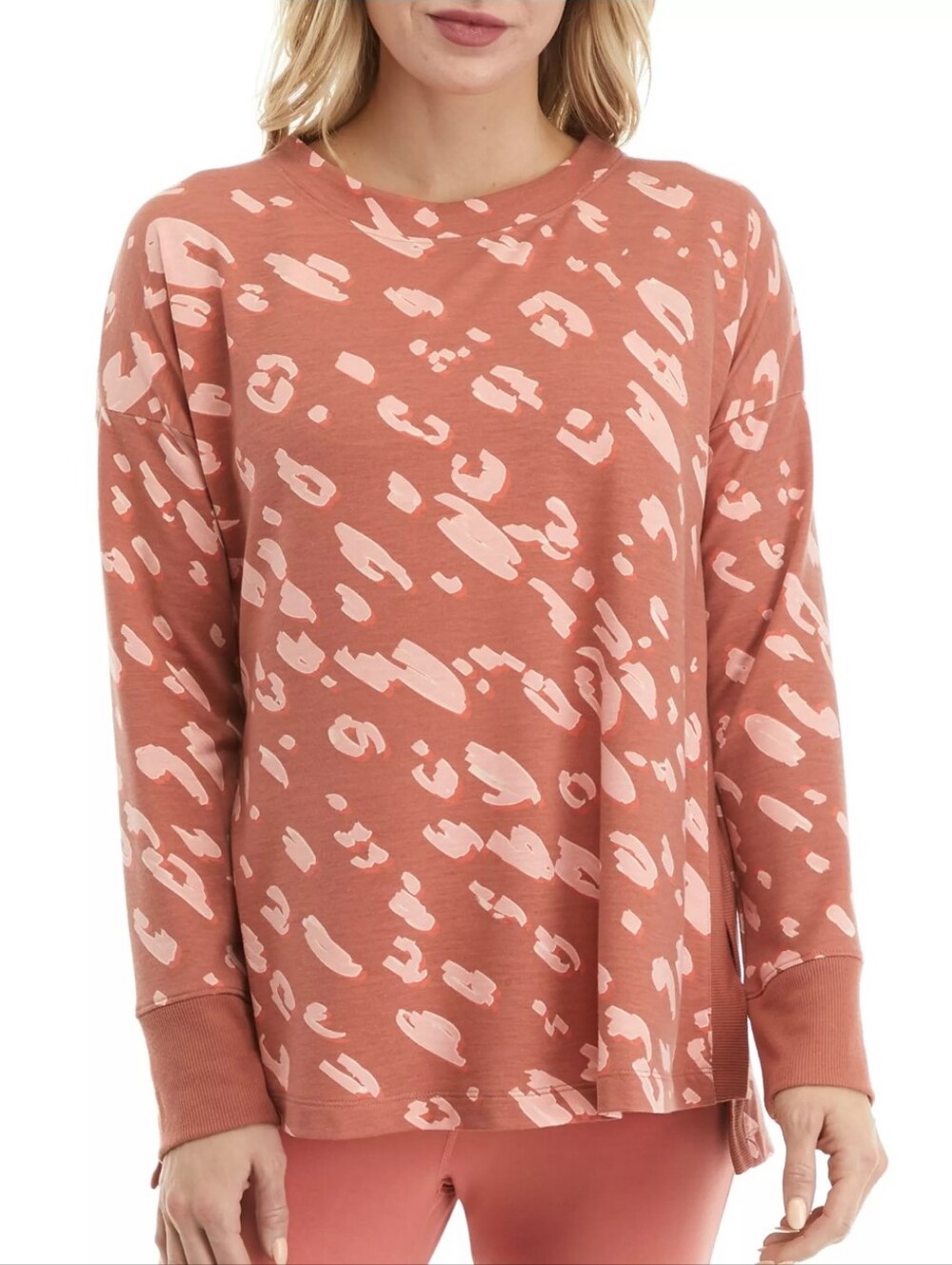 Wonderly Rust Pink Abstract Print Long-Sleeve Top Size Small